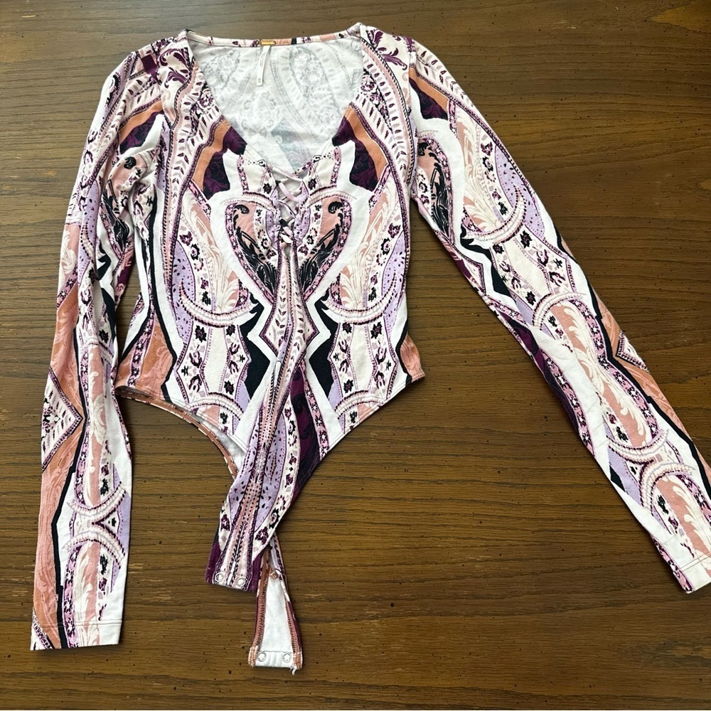 Free people pick a place Patterned Long Sleeve Women's body suit Top XS